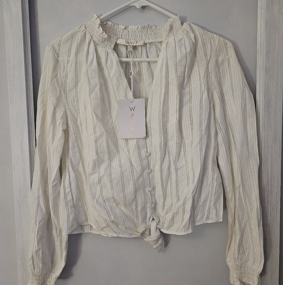 WAYF Women's White Button-Up Top
